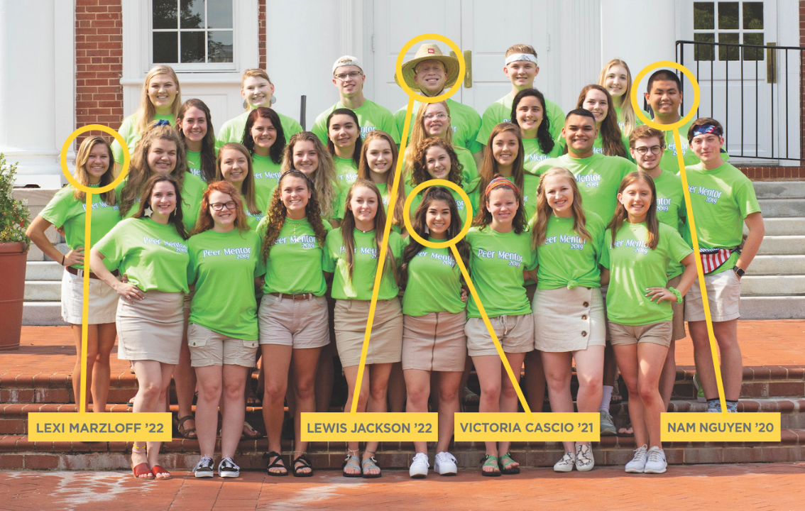 Longwood’s peer mentor program puts the experts on the front lines of helping new students. This is the summer 2019 crew, many of whom are also working this fall.