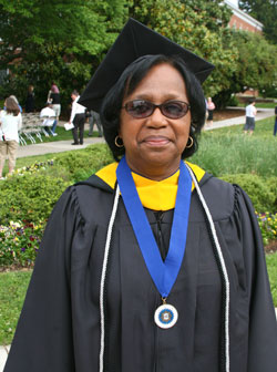 62-year-old Dorothy Delores Hatchett graduated with a B.S. in social work after leaving Longwood in 1987 so she could raise her two sons and put them through college. 