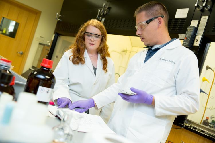 Katelyn Jones with Dr. Andrew Yeagley, assistant professor of chemistry