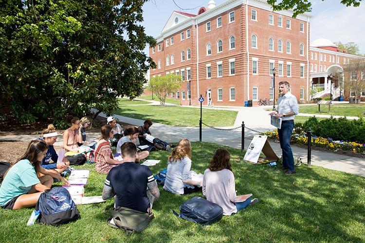 Class taking place outdoors at Longwood University